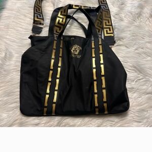 Versace Black Tote with Gold Greek Key Straps